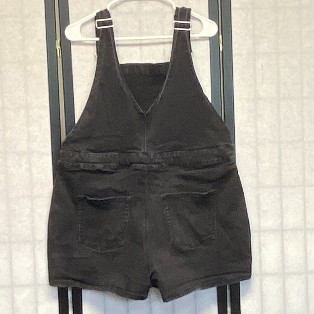 Maurices Black Denim Shortalls XL Tie Waist Bib Overalls Faded Summer Style - Picture 2 of 9